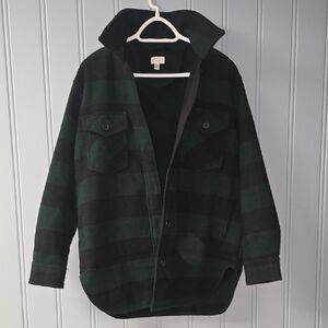Dark Green & Black Plaid Shirt Jacket